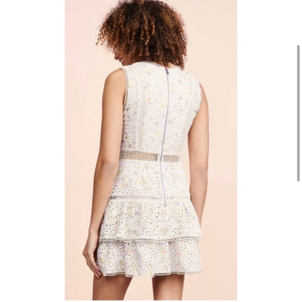 Alice + Olivia Tonie Tiered Floral Mini Dress Purple Women's 0 Eyelet Lace - Picture 7 of 13